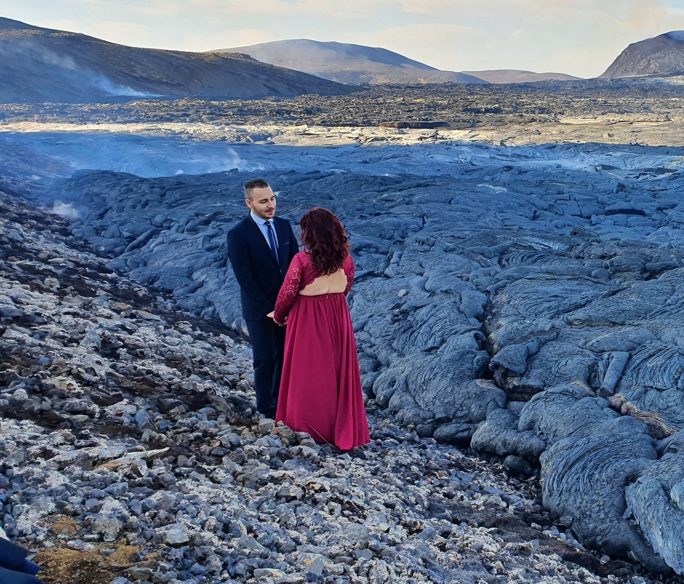 Magical wedding at a active volcano in Iceland